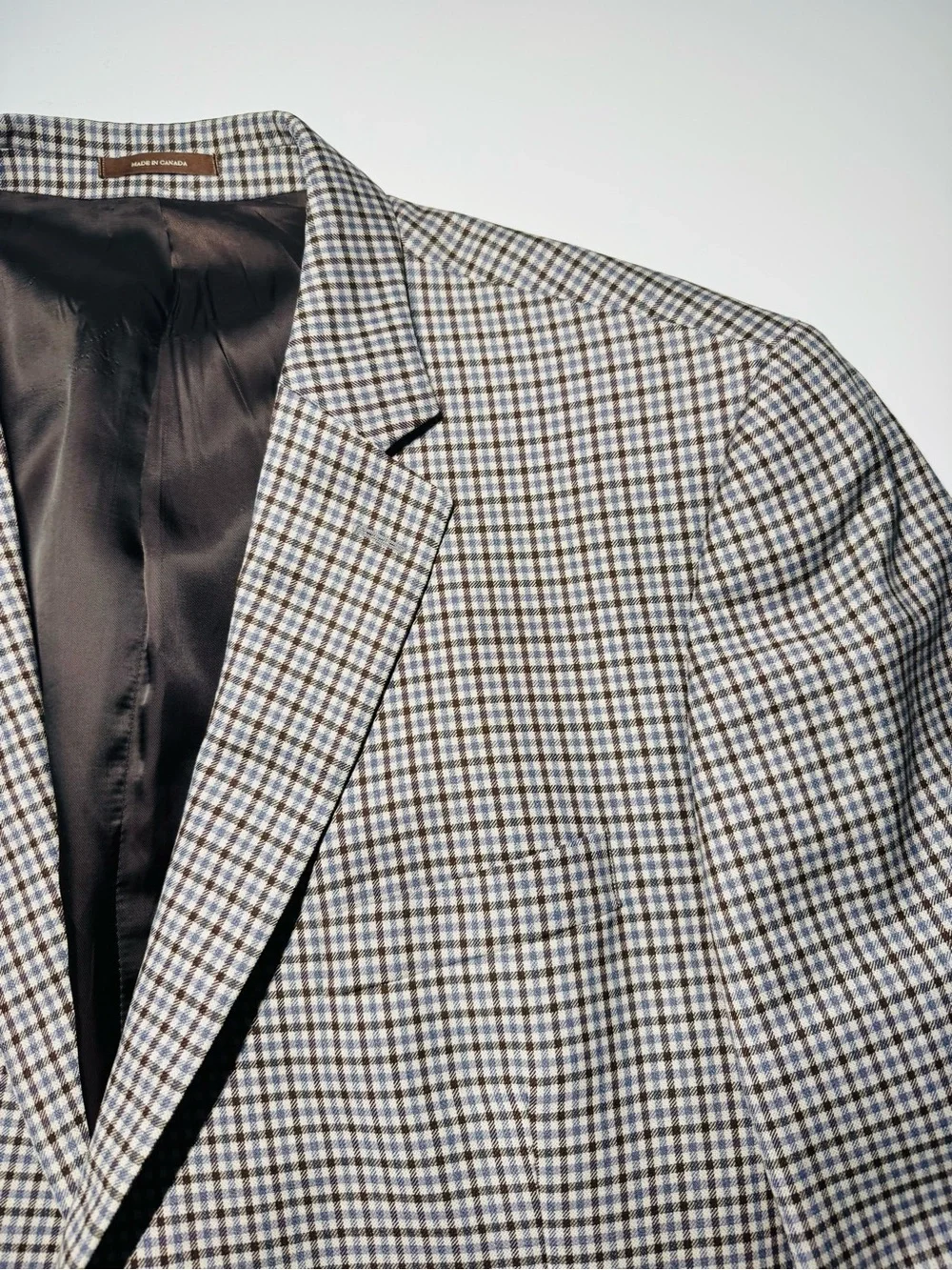 Peter Millar 46R Sport Coat Blazer 100% Wool Blue Brown Gingham Check Union Made